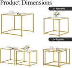 Load image into Gallery viewer, VILAWLENCE Coffee Table Set of 2, Modern Gold Glass Side Table, Metal Frame Square End Table, Center Tables, Nesting Coffee Table for Living Room, Bedroom and Small Spaces, 23.6in
