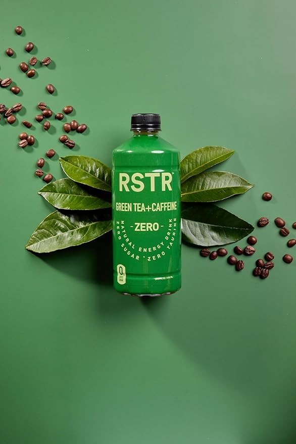RSTR Green Tea 12 Pack – High Caffeine Iced Tea with 210mg Natural Caffeine – Unsweetened, Zero Added Sugar & Ultra Low Calories – Bottled Green Tea for Immediate Energy Boost