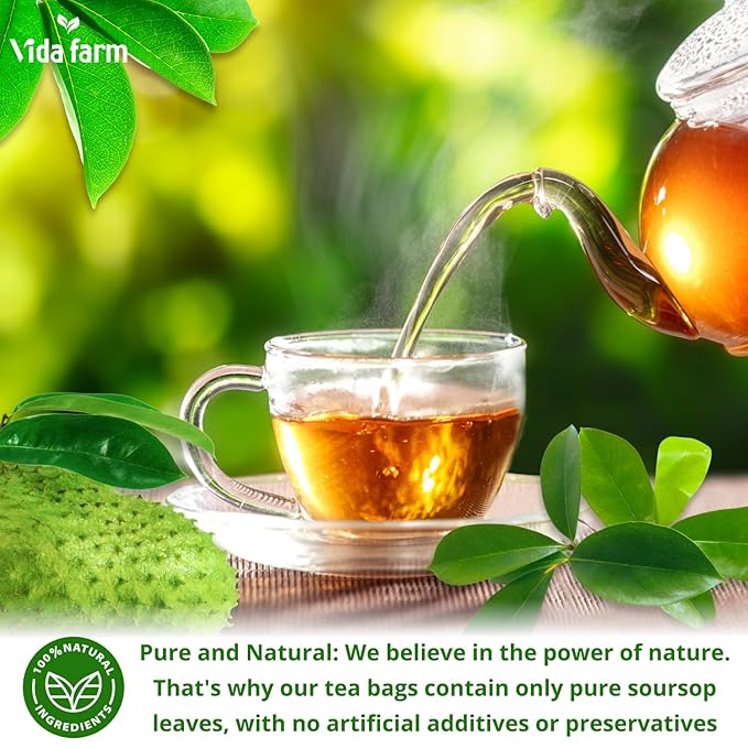 VIDA FARM 50 Premium Soursop Tea Bags, 100% Natural Pure Soursop Leaves: Pleasant Taste, Natural Flavor, Caffeine Free, Hojas de Guanabana Para te, Dried Graviola Leaves Guyabano Tea