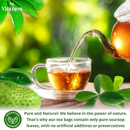 VIDA FARM 50 Premium Soursop Tea Bags, 100% Natural Pure Soursop Leaves: Pleasant Taste, Natural Flavor, Caffeine Free, Hojas de Guanabana Para te, Dried Graviola Leaves Guyabano Tea