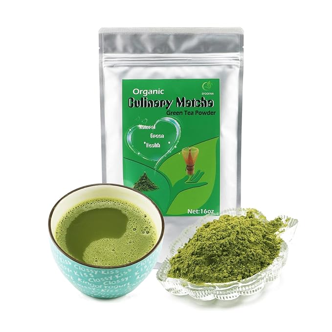 EFOOFAN Organic Matcha Green Tea Powder, Culinary Grade(1lb/16oz), USDA/JAS/EC Certified, Japanese Sencha Tea Flavor, Earthy and Grassy for Cooking, Dessert, Pastry or Blends