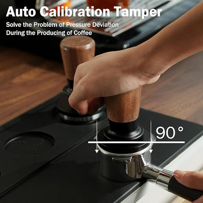 PUSEE 51mm Espresso Tamper, Calibrated Tamper with 30lbs Double Spring Loaded Tamper Walnut Wood Coffee Tamper for Barista Home,Stainless Steel Base Tamper Espresso Tool Fits 51mm Portafilters