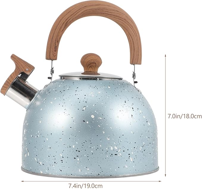 Hemoton Stovetop Tea Kettle Stainless Steel Whistling Teapot Water Kettle Stove Coffee Kettle with Ergonomic Handle for Boiling Water 2L Blue