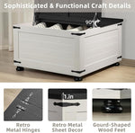 Load image into Gallery viewer, Farmhouse Coffee Table with Hidden Storage, Square Large Center Table for Living Room, Vintage Cocktail Tables with Flip-Top Lids, Farm House Tables with Wood Gourd Feet, Antique White &amp; Black