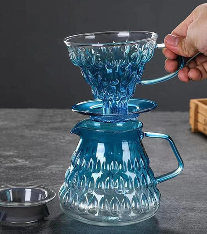 Glass Coffee Dripper, Pour Over Coffee Maker, Reusable Coffee Filter Cup, Slow Brewing Accessories for Home, Cafe, Restaurants(V02,1-4Cups) (Green)