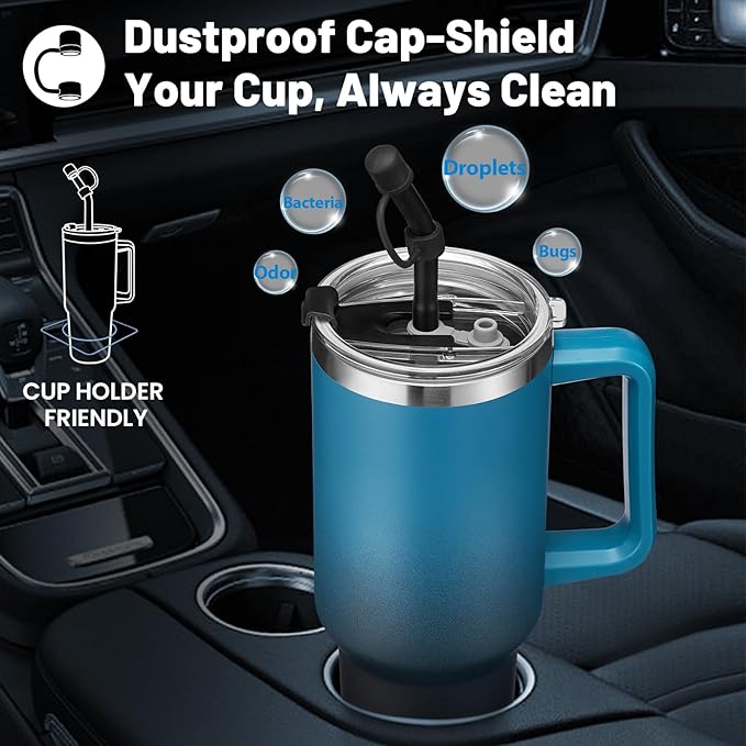 Insulated Tumbler with Straw and Spout Lid - 40 oz Water Bottle w/Handle, Dustproof Cover, Protective Boot, Spill-proof Stainless Steel Hydro Travel Cup Fit Car Cupholder, Coffee Mug