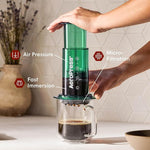 Load image into Gallery viewer, AeroPress Clear Green Coffee Press – 3 In 1 Brew Method Combines French Press, Espresso-style, Full Bodied Coffee Without Grit or Bitterness, Small Portable Coffee Maker for Camping &amp; Travel, Green