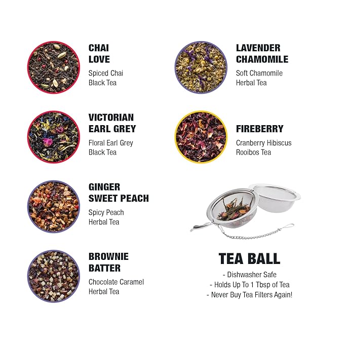 Tiesta Tea - Love & Warmth Loose Leaf Tea Gift Set, Loose Leaf, 6-Flavor Premium Variety Pack with Ball Strainer for Steeping, Brewing, and Enjoying, Valentines Day Assortment to Make Hot or Iced