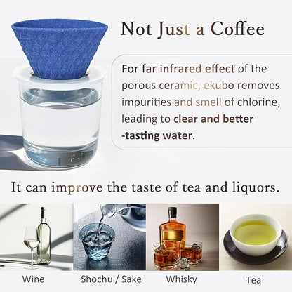 Ceramic Reusable Coffee Filter Pour Over Dripper Paperless Sustinable ekubo 1-4 Cup Made in Japan (Blue)