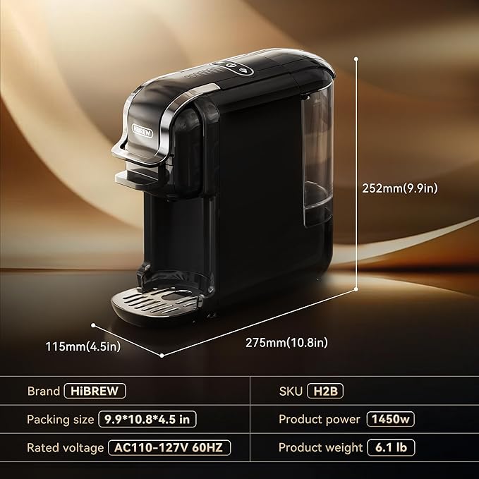 HiBREW H2B 5-in-1 Pods Coffee Maker, 19 Bar Espresso Machine for Pods, for Kcup*/Nes*/DG*/Espresso Powder, Makes iced coffee (Black), small size