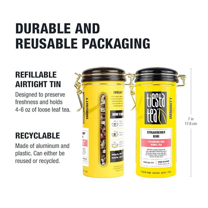 Tiesta Tea - Strawberry Kiwi Herbal Tea, Loose Leaf, Strawberry Hibiscus Kiwi Fruit Tea, Premium Caffeine-Free Herbal Blend, Make Hot or Iced & Up to 50 Cups, 5 oz Refillable Tin