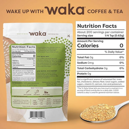 Waka Instant Green Tea Mix, Classic - 100% Tea Leaves, No Additives, Unsweetened Tea Powder for 50 Quarts or 200 Cups – Easy Quick Hot and Iced Teas (4.5oz)