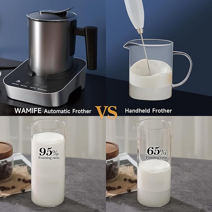 Wamife Electric Milk Frother and Steamer for Coffee with Milk Frother Cup (700ml/23.6oz,Milk 150ml) 4-in-1 Milk Foamer Hot Chocolate Maker,Hot & Cold Foam Maker,Heated Milk,Dishwasher Safe with Whisk