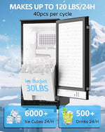 Load image into Gallery viewer, Commercial Ice Maker Machine Reversible Door 120LBS/Day, Undercounter Ice Makers 30LBS Storage Bin and 40 Ice Cubes, Icemaker Machine Brushed Metal with Water Line, Ice Scoop