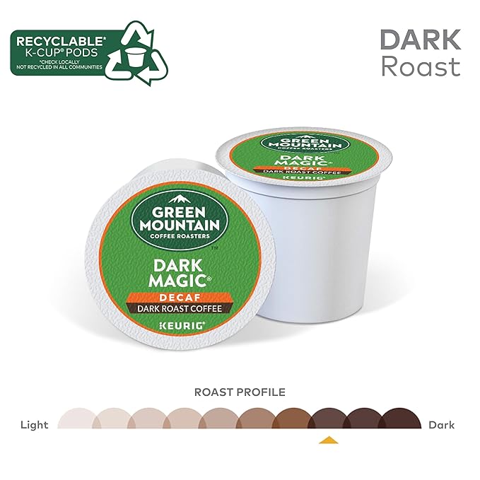 Green Mountain Coffee Roasters Dark Magic Decaf Keurig Single-Serve K-Cup pods, Dark Roast Coffee, 72 Count