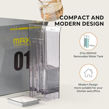 3 in 1 Single Serve Coffee Maker,Fast Brew in 1 minute 19Bar Pump Coffee Machine for K*Cup、NES*press and Ground Coffee,with 27oz Removable Water Reservior,Sliver Espresso Coffee Machine