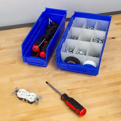 Akro-Mils 30130 Plastic Shelf Bins, Heavy Duty Storage Bins for Garage, Closet, and Drawer Organization, 12-Inch x 6-1/2-Inch x 4-Inch, Blue, 12-Pack