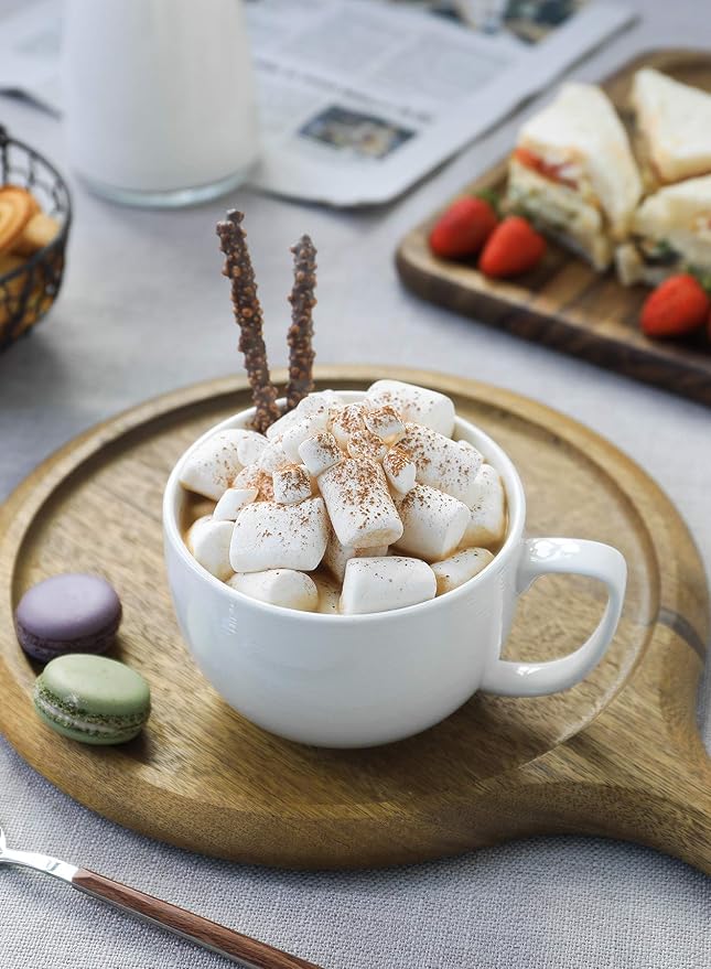 Teocera Soup Mugs with Handles, White Coffee Mugs Set of 4, Large Soup Cups - Striped Design - 24 Ounce Porcelain Jumbo Mugs Bowls for Coffee, Oatmeal, Hot Cocoa, Cereal