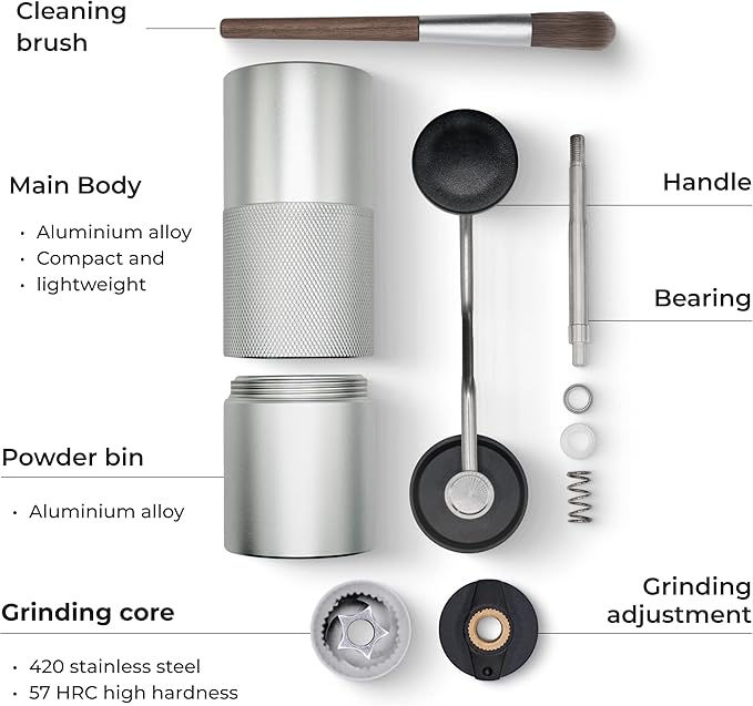 Manual Coffee Grinder by Alpaca Ventures - Stainless Steel Conical Burr Coffee Grinder Manual with Adjustable Setting Double Bearing Hand Espresso Grinder Perfect for Home, Office and Camping