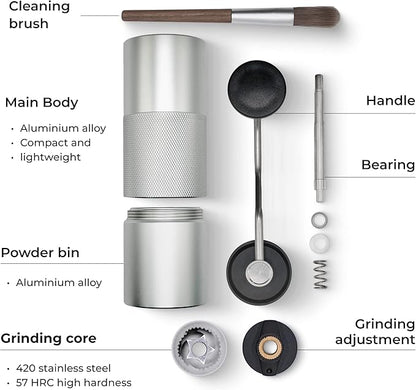 Manual Coffee Grinder by Alpaca Ventures - Stainless Steel Conical Burr Coffee Grinder Manual with Adjustable Setting Double Bearing Hand Espresso Grinder Perfect for Home, Office and Camping