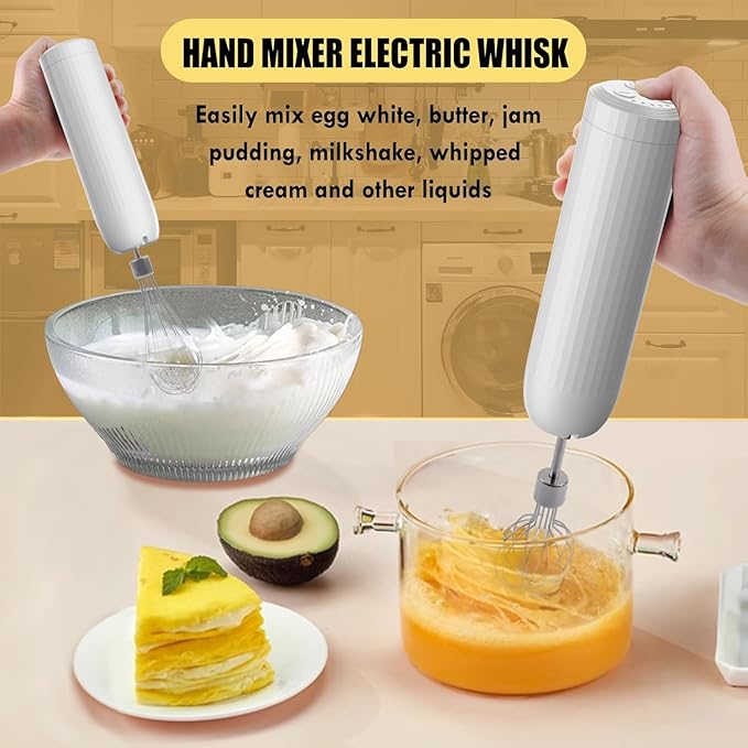 Cordless Hand Mixer with Whisk and Forther Wand,Electric Whisk, Milk Frother,Coffee Frother, Whisks for Cooking,Handheld Frother,Food Chopper, Baby Food Maker,4-Speed, 10Oz