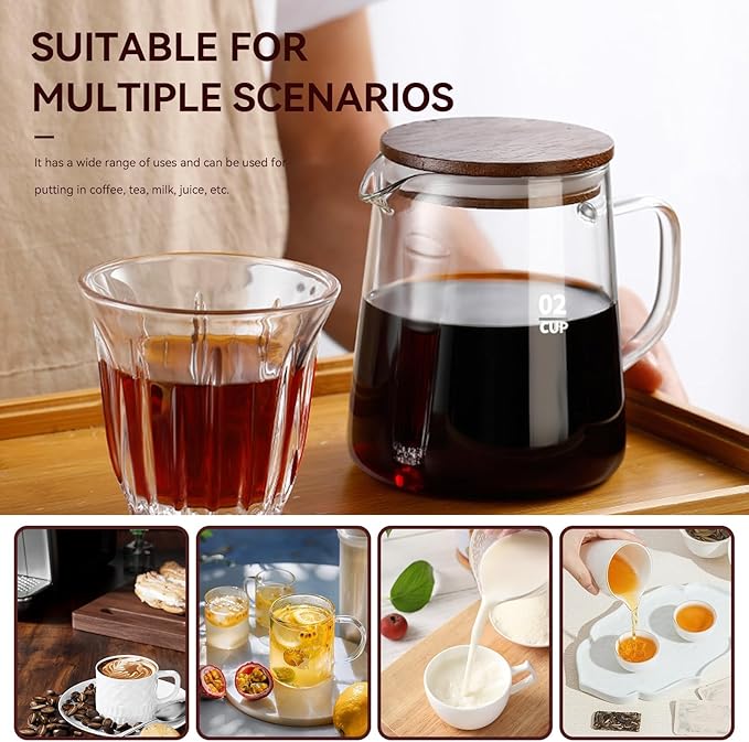 Small Glass Carafe, 16.9oz Glass Coffee Server for Drip Coffee Maker Manual Pour over Carafe Tea Steeper Pot with Lid, Clear