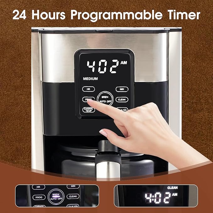 Coffee Maker, 12-Cup Glass Carafe, Programmable, Touch Screen, Keep Hot Plate,Reusable Filter, Stainless Steel