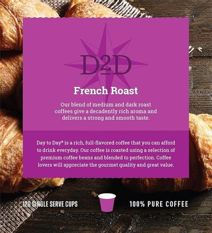 Day To Day 120-Count French Roast Dark Roast Single Serve Coffee Pods for K-Cup Keurig Brewers