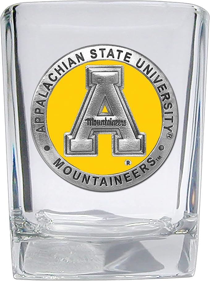 Heritage Pewter Appalachian State University Square Shot Glass | Hand-Sculpted 1.5 Ounce Shot Glass | Intricately Crafted Metal Pewter Alma Mater Inlay