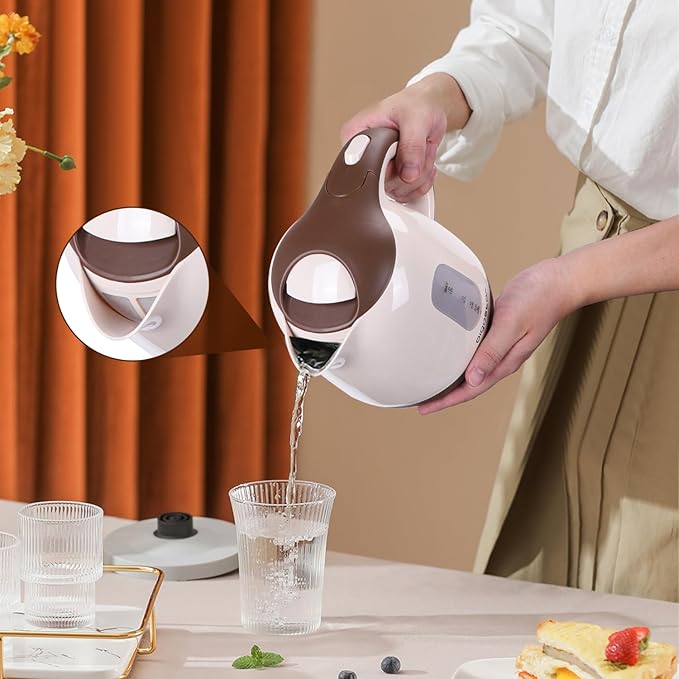 Aigostar Small Electric Kettle, 1L Portable Electric Tea Kettle 1100W with Automatic Shut-Off and Boil Dry Protection, Travel Hot Water Boiler Cordless for Making Coffee and Tea, BPA-Free, Brown