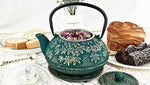 Load image into Gallery viewer, Large Japanese Cast Iron Teapot Capacity 40Oz with Trivet and Loose Leaf Tea Infuser, Cast Iron Tea Kettle Stovetop Safe. Tetsubin Coated with Enamel Interior - Green Teapot