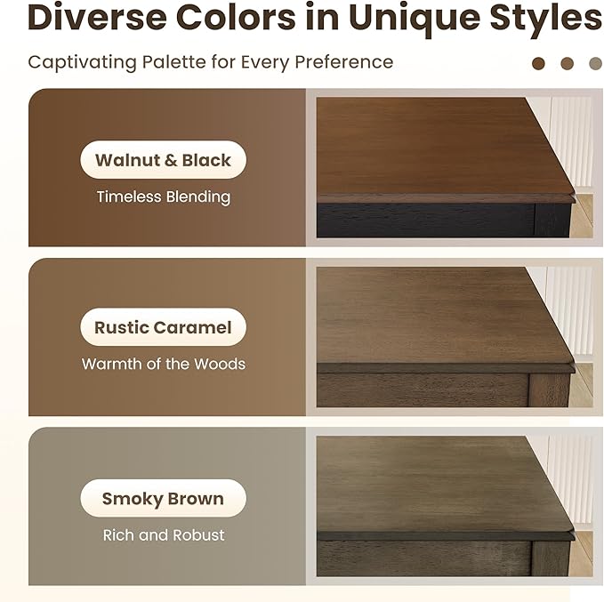 PHI VILLA Dining Table Set for 4, Counter Height Dining Table with 2 Chairs and 1 Bench, Solid Wood Table Sets for Farmhouse, Rustic Kitchen and Dining Room Table Set with Chairs, Walnut with Black