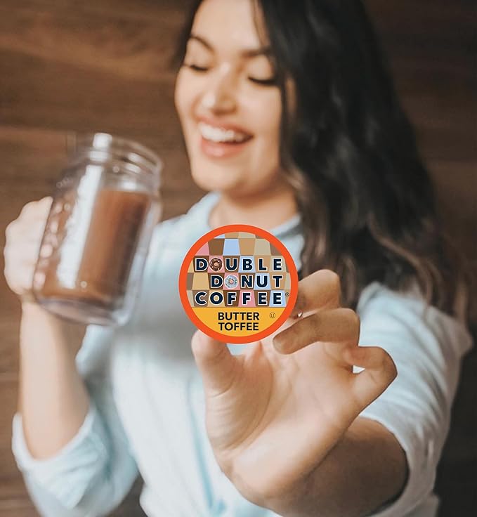 Double Donut Coffee Flavored Coffee Pods,Butter Toffee Coffee, Single Serve Medium Roast Coffee for Keurig K Cups Brewers, 24 Count