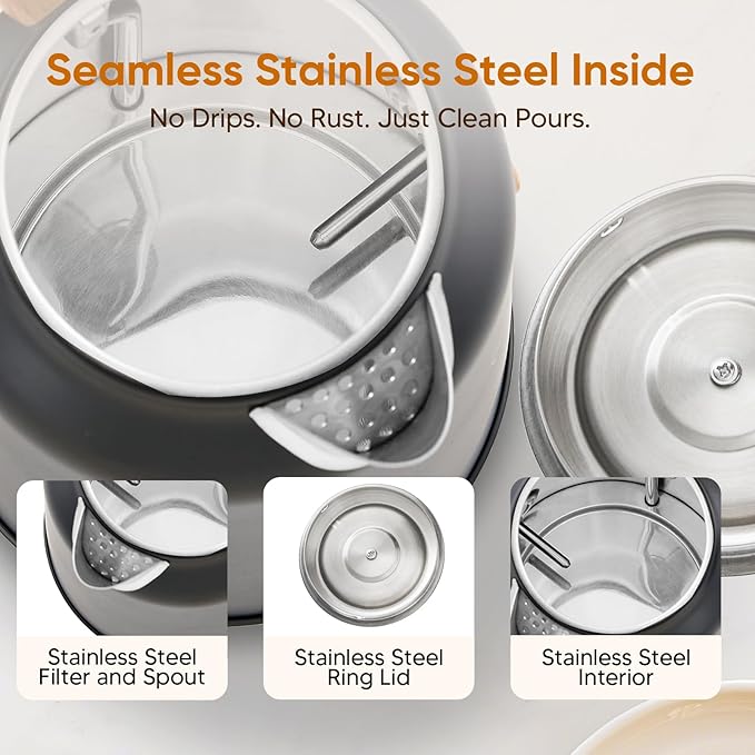 Seehot® 1.7L (57.oz) Electric Kettle with Thermometer, 1200W Large Electric Tea kettle with 304 Stainless Steel,Auto shut off,Hot water kettle Electric for Coffee&Tea-Black