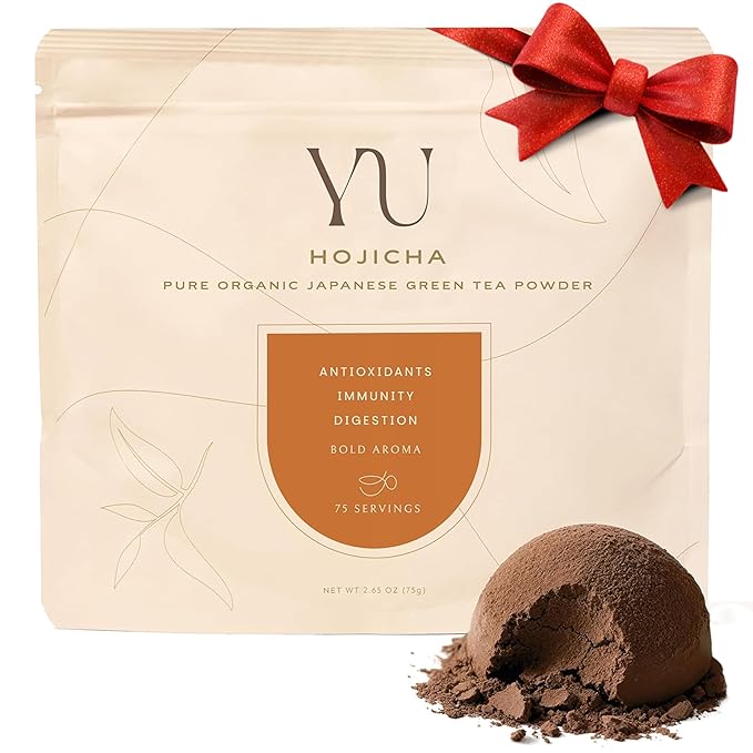 Yu Tea Organic Hojicha Green Tea Powder, 75 Servings | Rich in Antioxidants & EGCG | Pure Japanese Roasted Green Tea | Low Caffeine & Unsweetened Matcha Alternative | Resealable Pouch, 2.65 oz