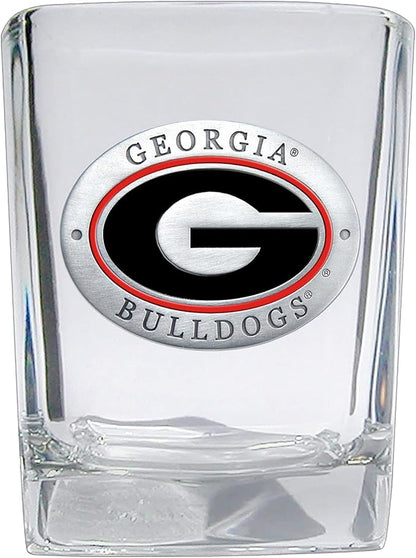 Heritage Pewter University of Georgia Square Shot Glass | Hand-Sculpted 1.5 Ounce Shot Glass | Intricately Crafted Metal Pewter Alma Mater Inlay