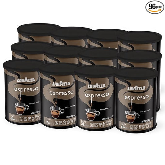 Lavazza Caffe Espresso Ground Coffee, Medium Roast 8 oz Cans Full Case of 12