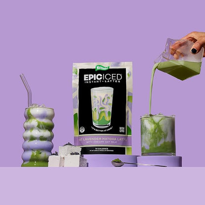 Matchabar Epic Iced Instant Latte Powder | Lavender Oat Matcha w/Oat Milk Base | Low Sugar, Non-Diary & Vegan Instant Iced Matcha Powder | Barista-Quality Creamy Latte Mix | 10 Servings