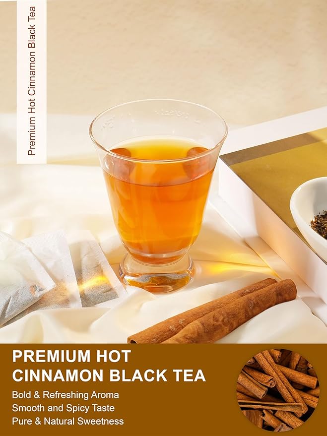 TeeLux Hot Cinnamon Black Tea, Black Tea with Cinnamon, Clove, Smooth & Spicy & Sweet Flavor, Caffeine-Free, 100 Count