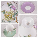 Load image into Gallery viewer, KAMMAK Ceramic Coffee Cups Saucers Set of 2, Porcelain Espresso Cups with Saucers, 8.12 oz Handcrafted Elegant Bone China Tea Cups, Purple Purple &amp; Mint Green Flower Teacup for Party, Office, Gift