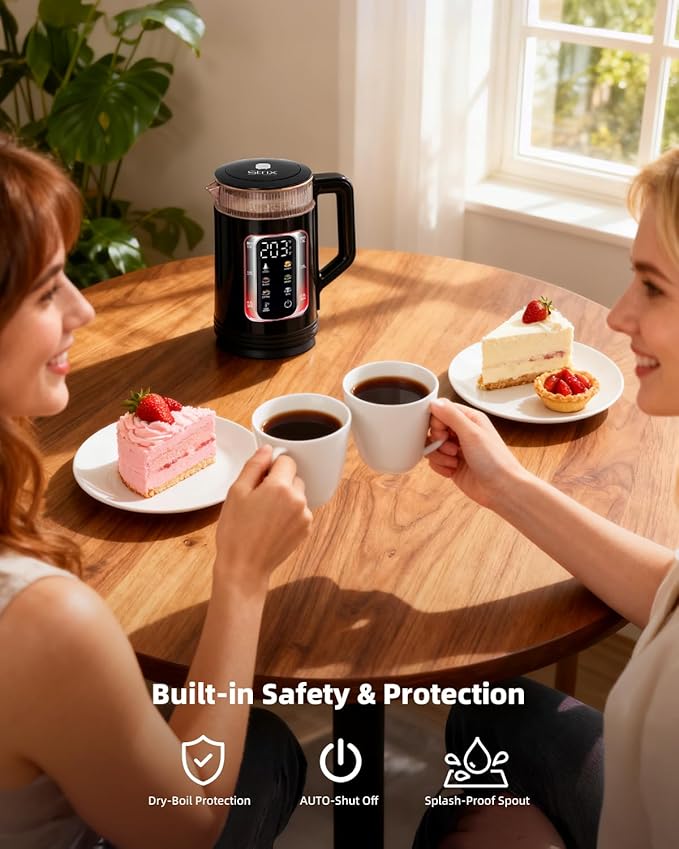 Electric Tea Kettle with Temperature Control, 1.5L Glass smart Water Boiler for Tea, Coffee & Boil, Automatic Shut Off, 12h Keep Warm & One-Touch 6 Presets