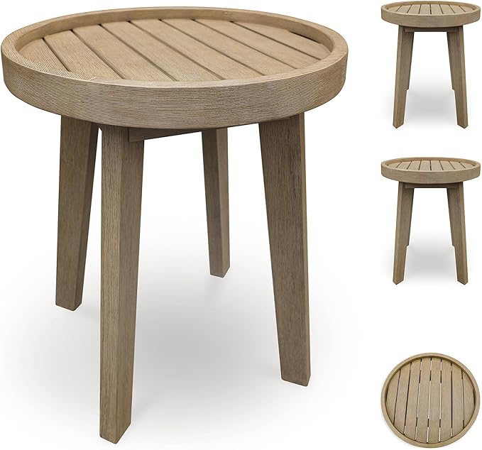 Signature Design by Ashley Bradstreet Bay Casual Weather Resistant Eucalyptus Wood Outdoor End Table with Slatted Top, Light Brown