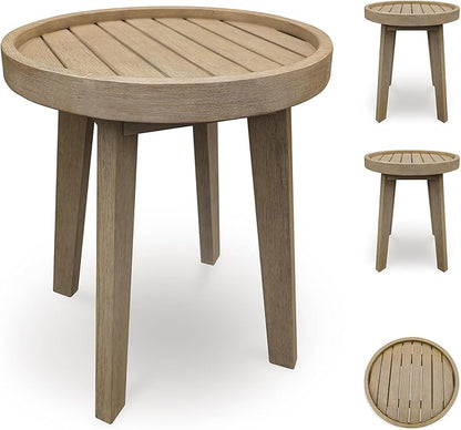 Signature Design by Ashley Bradstreet Bay Casual Weather Resistant Eucalyptus Wood Outdoor End Table with Slatted Top, Light Brown