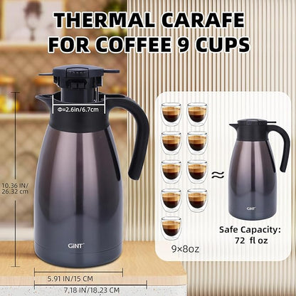 GiNT 2.2L / 74Oz Thermal Coffee Carafe, Insulated Stainless Steel Coffee Carafes for Keeping Hot/Double Walled Vacuum Thermal Carafe (Purple)