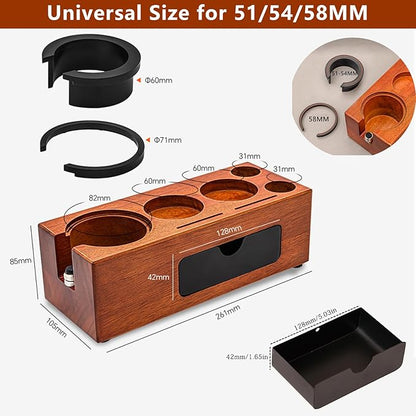 Espresso Tamping Station - 8 in 1 Espresso Organizer for Stroage 51/53/54/58mm Coffee Tamper Distributor Portafilter Puck Screen Accessories