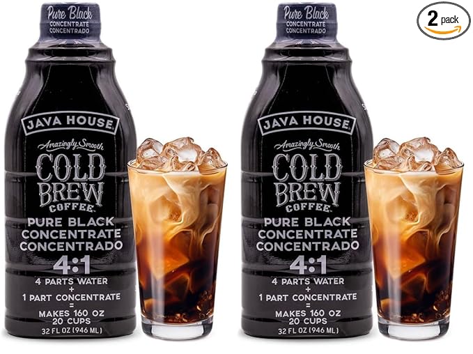 Java House Cold Brew Coffee, Colombian | 4:1 Liquid Concentrate | 32 Ounce Bottle | Pack of 2