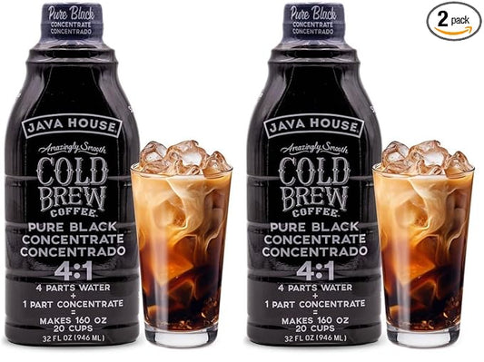 Java House Cold Brew Coffee, Colombian | 4:1 Liquid Concentrate | 32 Ounce Bottle | Pack of 2
