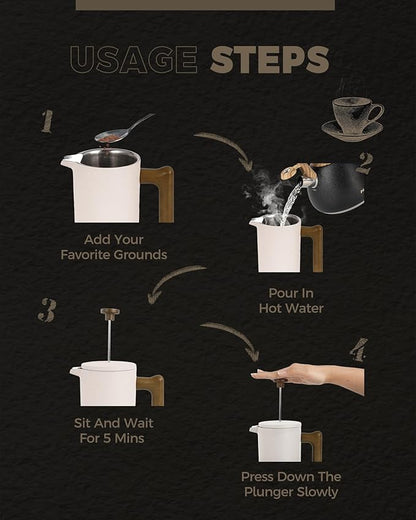 POLIVIAR French Press Coffee Maker, 34 Ounce Coffee Press with Real Wood Handle, Double Wall Insulation & Dual-Filter Screen, Food Grade Stainless Steel for Good Coffee and Tea JX2023-FPLM