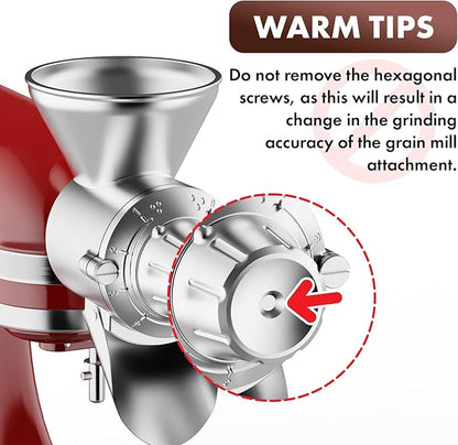 Metal Grain Mill Attachment for Kitchenaid Stand Mixer, Flour Mill Grinder for Kitchen Aid Accessories and Attachments, Fit for Grinding Non-Oily Dry Grain Corn, Coffee Bean, Buckwheat, Oats, Millet