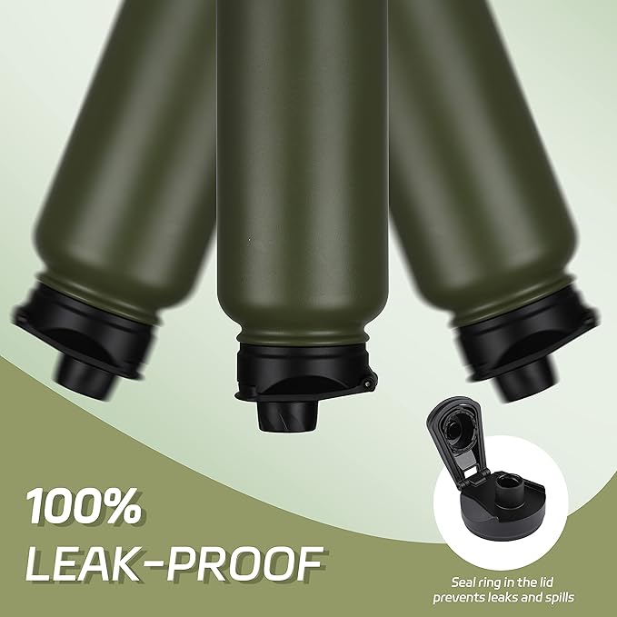 HASLE OUTFITTERS 32 oz Insulated Water Bottle Stainless Steel Double Walled Vacuum Sports Water Bottle with 2 Lids (Straw and Spout Lid) for Gym Camping Hiking(Army Green,4)